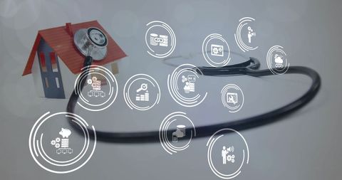 Digital Healthcare Model with Stethoscope and House Symbol