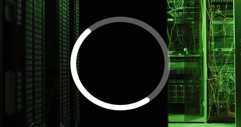 Server Room with Data Processing Loading Circle
