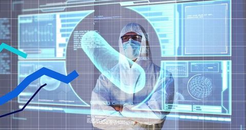 Medical Researcher Analyzing Data on Futuristic Screen Technology