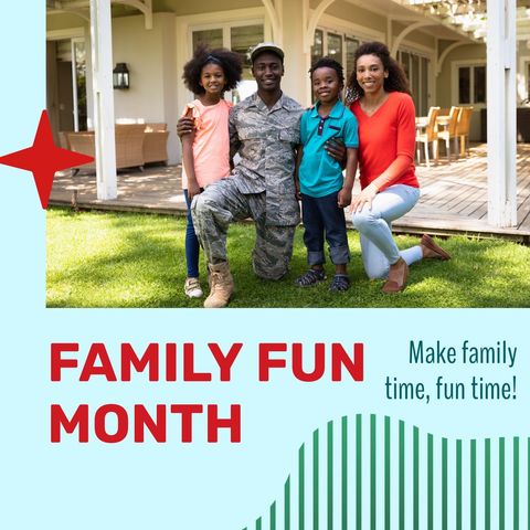 African American Soldier Enjoying Family Fun Time Outdoors