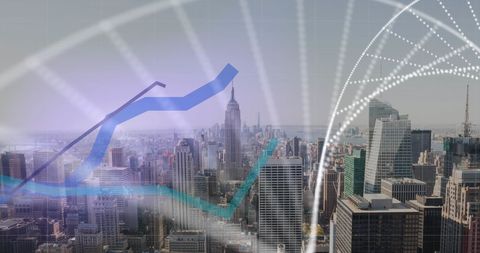 Cityscape with DNA and Growing Graph Overlay