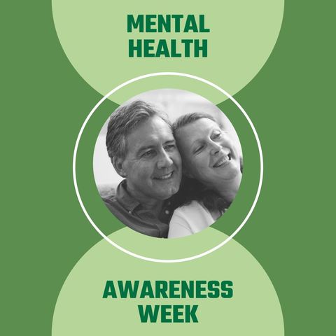 Happy senior couple promoting mental health awareness