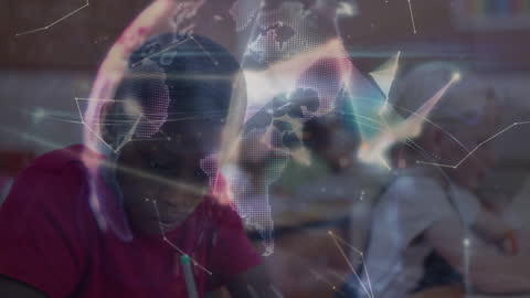 Digital Connections Overlay on Focused Schoolboy Studying