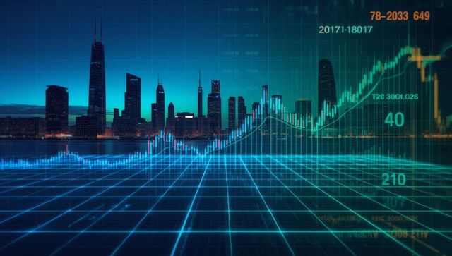 Futuristic Urban Skyline with Digital Financial Charts