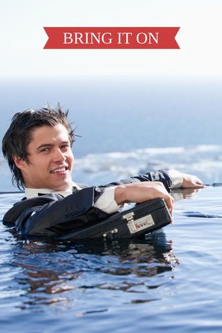 confident businessman floating in ocean with briefcase symbolizing resilience - Download Free Stock Templates Pikwizard.com