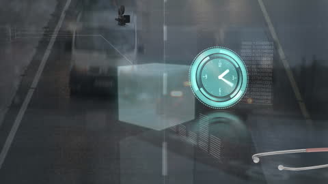 Futuristic Animation of Clock and Financial Data