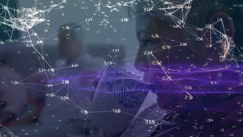 Digital World Connections Overlay with Diverse Professionals Engaged