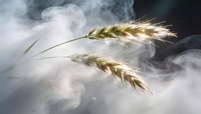 Backlit wild grass seed heads glowing in mist macro rimlight golden glow bokeh