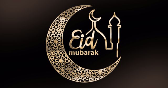 Elegant Eid Mubarak Greeting with Gold Crescent Moon - Download Free Stock Images Pikwizard.com