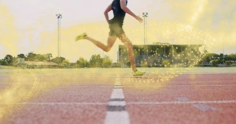 Male Sprinter Running on Track with Energetic Motion