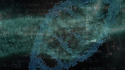 Mathematical Equations Overlaying DNA Double Helix Concept
