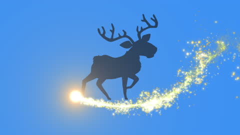 Silhouette of Reindeer with Mystical Golden Shooting Star