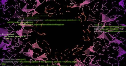 Futuristic Network Visualization with Scrolling Code Background