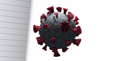 Detailed Representation of COVID-19 Virus Cell Spinning Next to School Icons