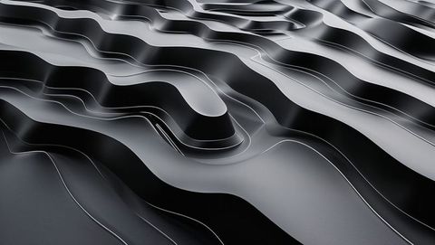 this showcases a fluid layered formation resembling digital terrain with gradient gray tones. it highlights modern digital design through dynamic curving patterns that evoke the sense of flowing topographies. ideal for use in digital art projects, interior design inspirations, technology graphics, or backgrounds conveying movement and innovation. this composition abstracts topographical maps, suitable for sophisticated editorial designs and presentations.