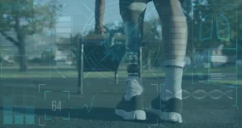 Athlete Exercising with Futuristic Health Data Overlay Outdoors