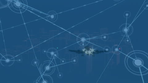 Network Icons Overlaying Airplane in Digital Altitude