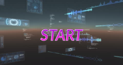 Futuristic Interface Start Sequence with Data Displays