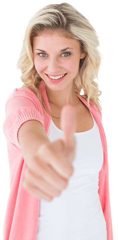 Happy Blonde Woman Giving Thumbs Up on Transparent Background