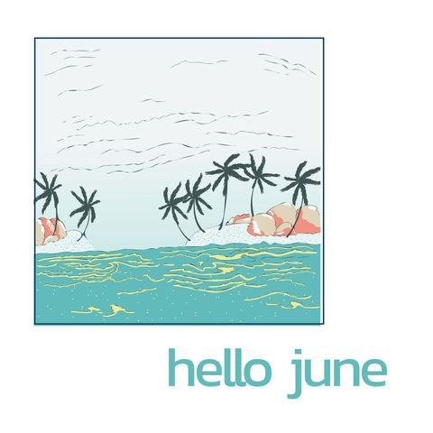 tropical beach scene with hello june greeting - Download Free Stock Templates Pikwizard.com