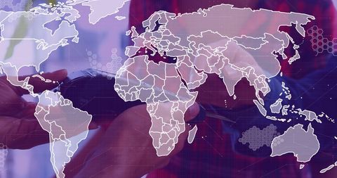 Global finance and retail transactions concept with world map overlay