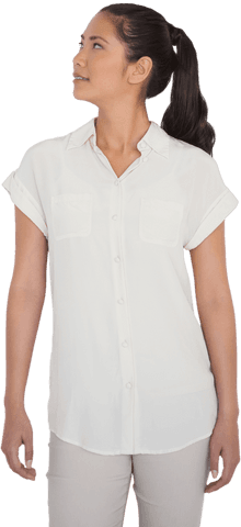 Transparent Background of Casual Businesswoman Smiling Upwards