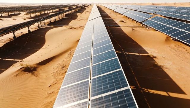 Stretching solar panels across desert dunes in large-scale photovoltaic farm