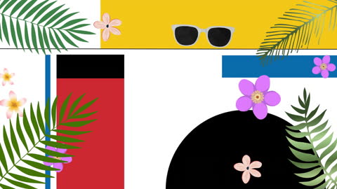 Summer Vibes Collage with Tropical Elements and Colorful Geometric Shapes