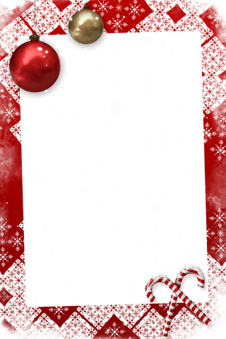 Red Christmas Frame with Decorations on Transparent Background