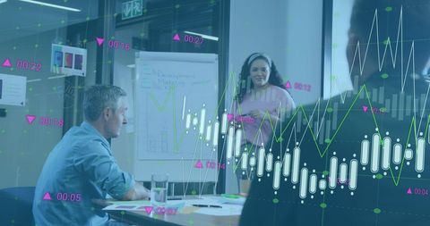 Business trends analyzed during team strategy meeting