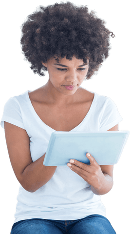 Biracial woman using tablet transparent lifestyle concept