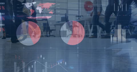 Animated Financial Data with Diverse Business Group Meeting