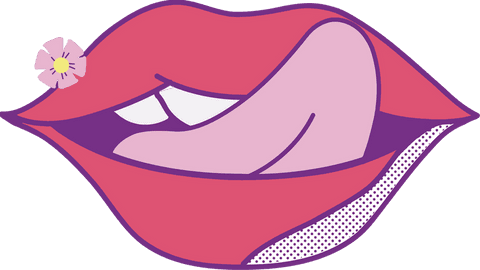 Playful Cartoon Lips with Flower on Transparent Background