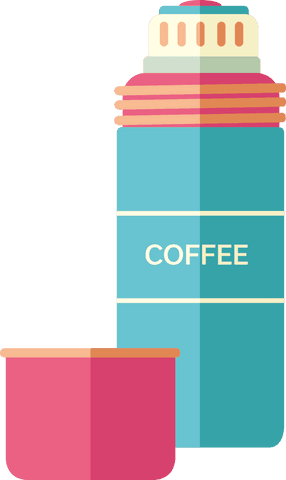 Bright thermos with text transparent background vector illustration