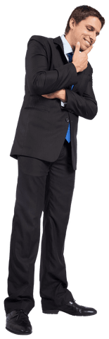 Caucasian Businessman Thinking on Transparent Background with Hands on Face