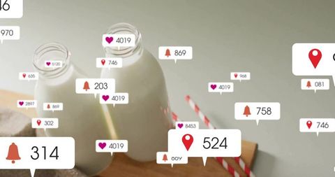 Contemporary Kitchen with Milk Bottles and Floating Icons