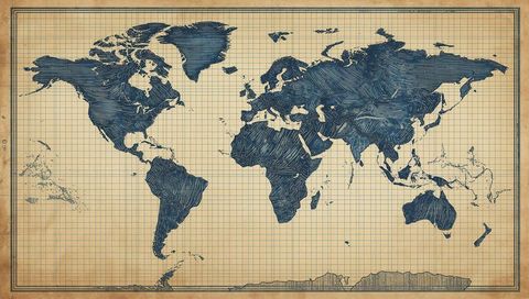 Vintage style world map with unique swirling patterns