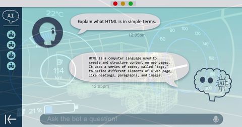 AI Online Chat Explaining HTML in Simple Terms with 3D Car Prototype - Download Free Stock Images Pikwizard.com