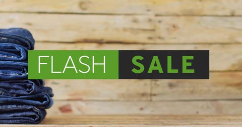 Denim flash sale on wooden background