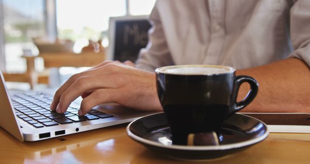 Freelancer Working in Cafe with Coffee - Download Free Stock Images Pikwizard.com