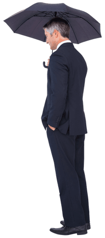 Elegant Businessman Holding Umbrella in Suit with Transparent Background