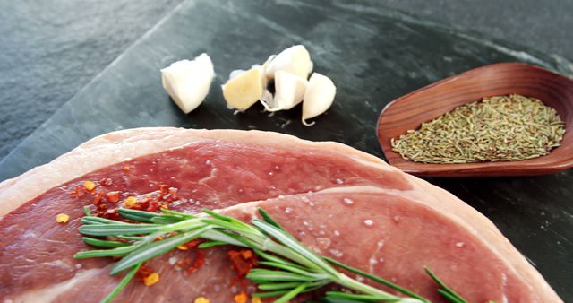 Raw Pork Chops Prepared with Spices and Fresh Rosemary - Download Free Stock Images Pikwizard.com