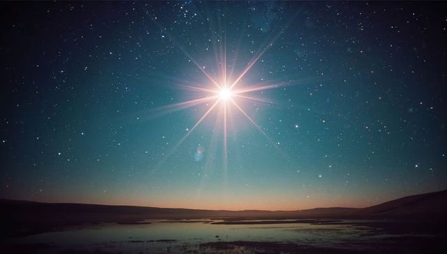 Bright Star Over Remote Plain with Reflective Pools and Hills