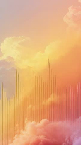 Vertical Sunset Audio Visualizer Pulsing Bars Rising and Falling Over Ethereal Cloudscape