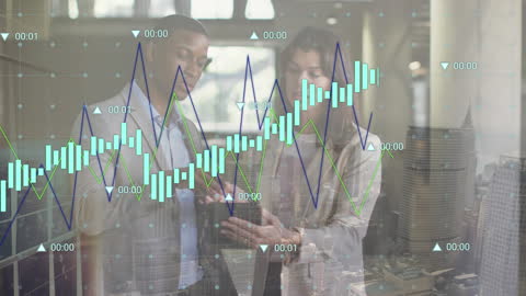 Professionals Analyzing Financial Graph Data in Business Setting