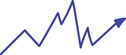 Blue graph arrow vector: business growth on transparent background
