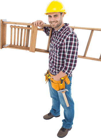confident handyman holding ladder against transparent background - Download Free Stock Videos Pikwizard.com