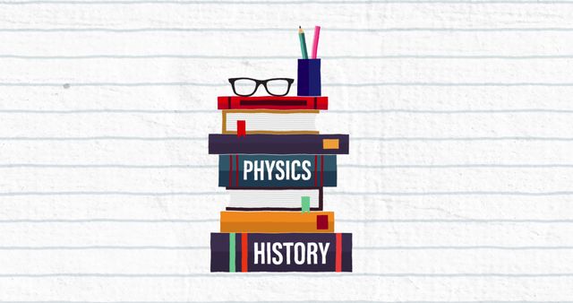 Books, Glasses, and Pen Holder Against Lined Paper Background for Educational Themes - Download Free Stock Images Pikwizard.com