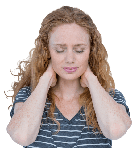 Transparent Young Woman Relieving Neck Pain with Gentle Massage