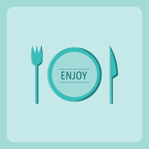 Transparent plate and cutlery with enjoy text on clear background